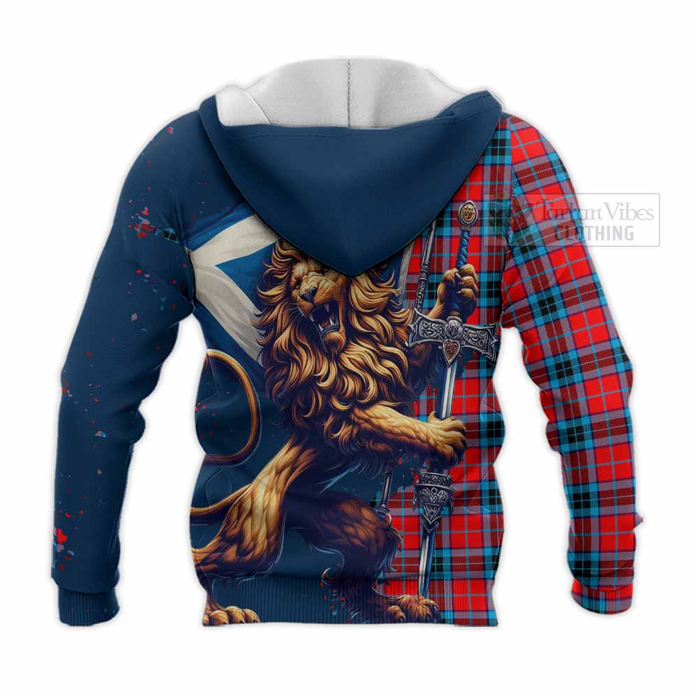 Tartan Vibes Clothing MacTavish (McTavish) Tartan Family Crest Knitted Hoodie with Scottish Majestic Lion