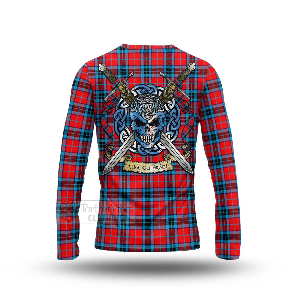 Tartan Vibes Clothing MacTavish (McTavish) Tartan Long Sleeve T-Shirt with Family Crest Celtic Skull Style