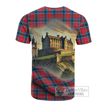 MacTavish (McTavish) Tartan Family Crest Cotton T-shirt with Scottish Ancient Castle Style - Tartan Vibes Clothing