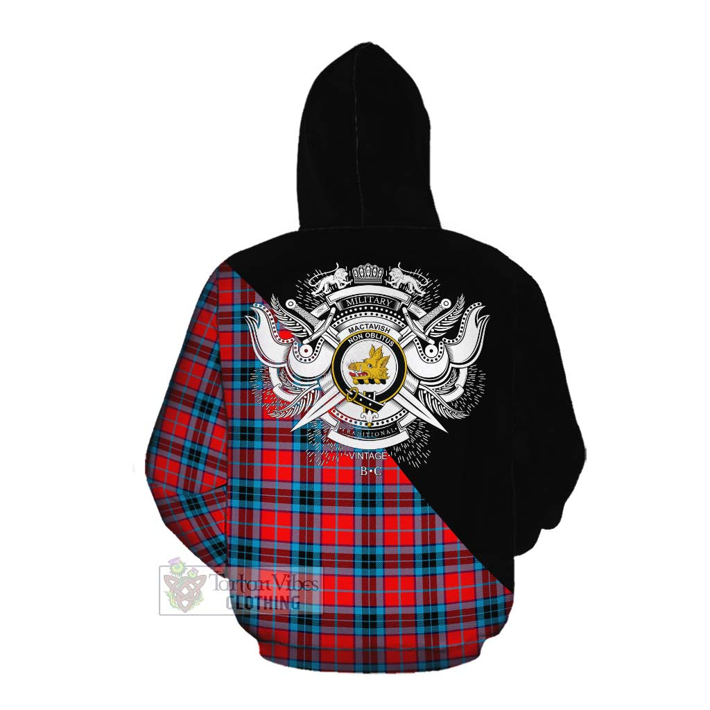 Tartan Vibes Clothing MacTavish (McTavish) Tartan Cotton Hoodie with Family Crest and Military Logo Style