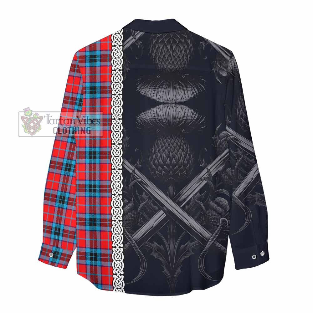 Tartan Vibes Clothing MacTavish (McTavish) Tartan Women's Casual Shirt with Family Crest Cross Sword Thistle Celtic Vibes