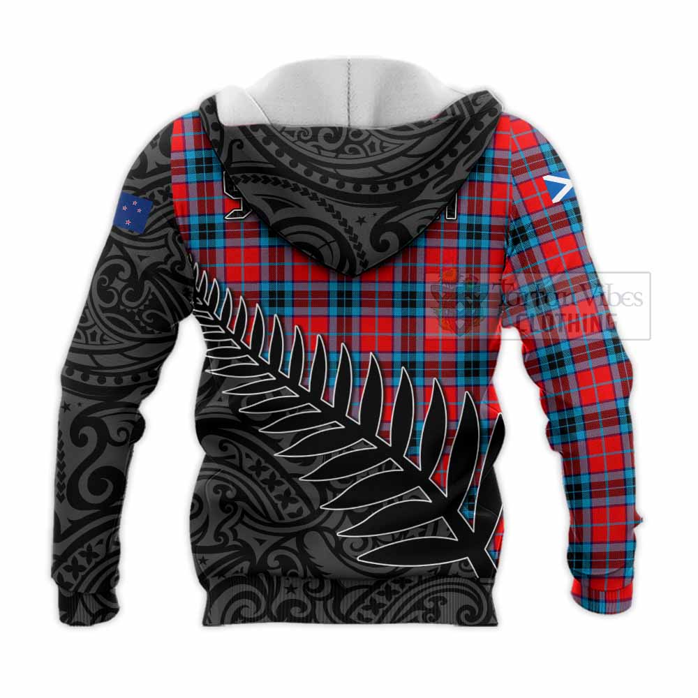 Tartan Vibes Clothing MacTavish (McTavish) Crest Tartan Knitted Hoodie with New Zealand Silver Fern Half Style