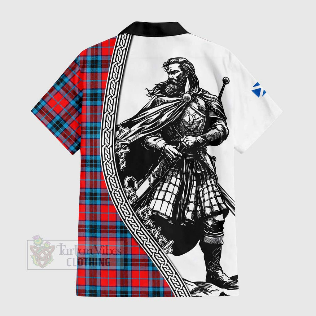 Tartan Vibes Clothing MacTavish (McTavish) Tartan Clan Crest Short Sleeve Button Shirt with Highlander Warrior Celtic Style