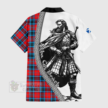 MacTavish (McTavish) Tartan Clan Crest Short Sleeve Button Shirt with Highlander Warrior Celtic Style