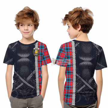 MacTavish (McTavish) Tartan Kid T-Shirt with Family Crest Cross Sword Thistle Celtic Vibes