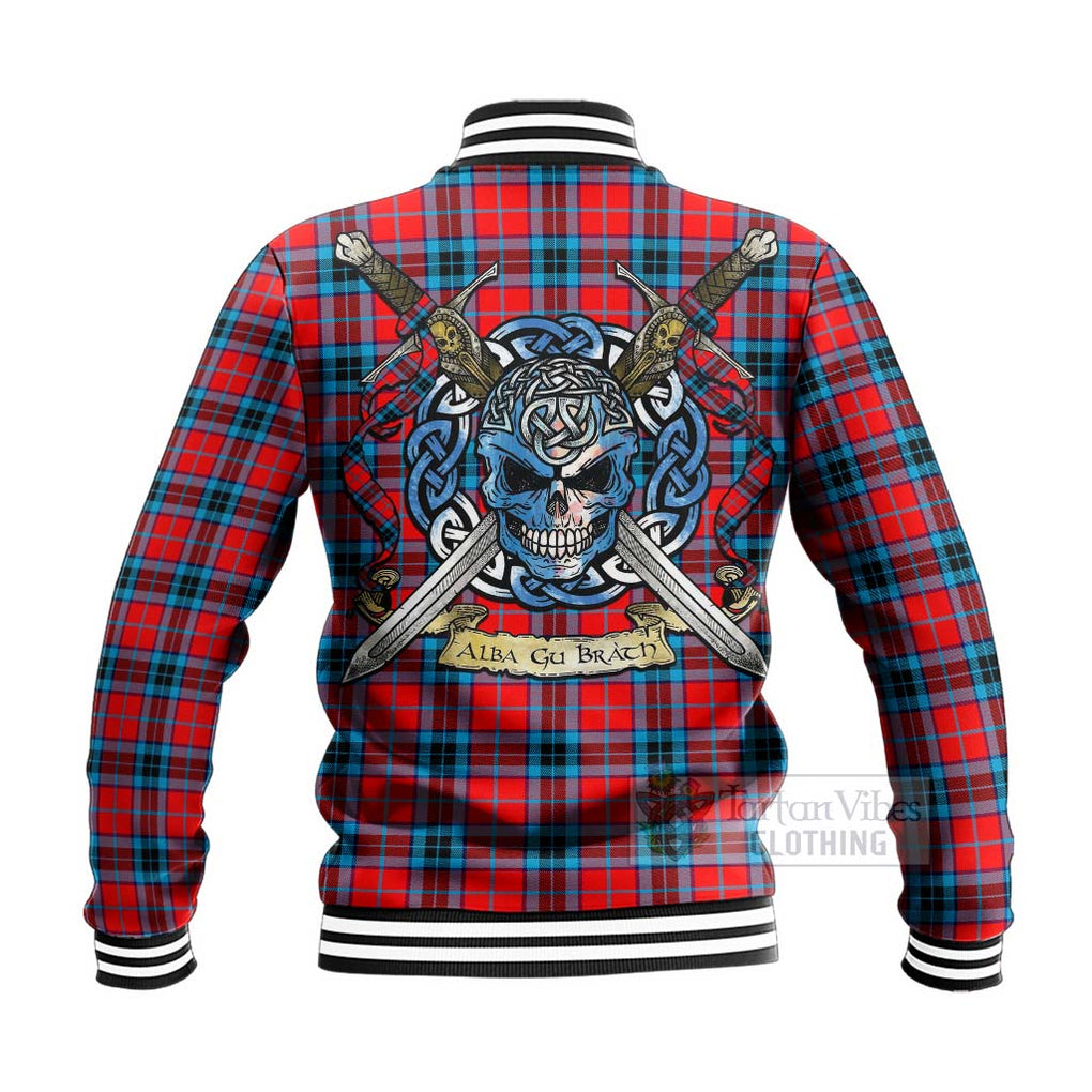 Tartan Vibes Clothing MacTavish (McTavish) Tartan Baseball Jacket with Family Crest Celtic Skull Style