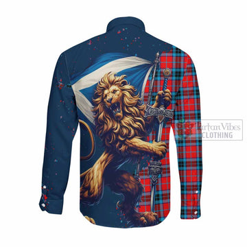 MacTavish (McTavish) Tartan Family Crest Long Sleeve Button Shirt with Scottish Majestic Lion