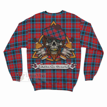 MacTavish (McTavish) Tartan Sweatshirt with Family Crest and Bearded Skull Holding Bottles of Whiskey