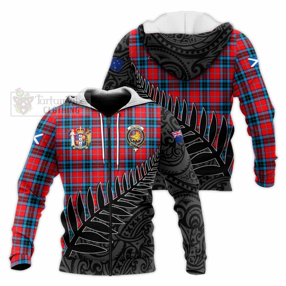 Tartan Vibes Clothing MacTavish (McTavish) Crest Tartan Knitted Hoodie with New Zealand Silver Fern Half Style