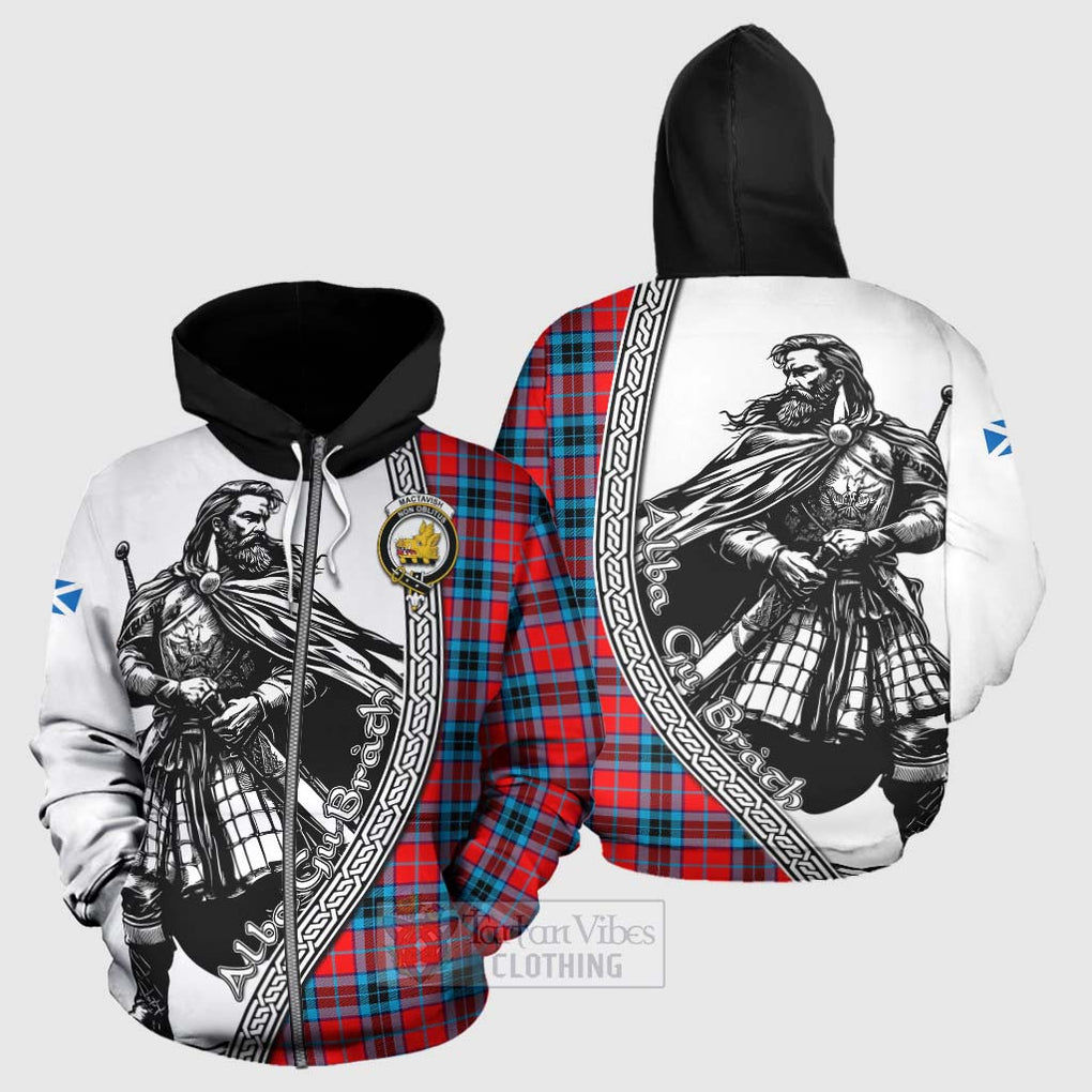 Tartan Vibes Clothing MacTavish (McTavish) Tartan Clan Crest Hoodie with Highlander Warrior Celtic Style