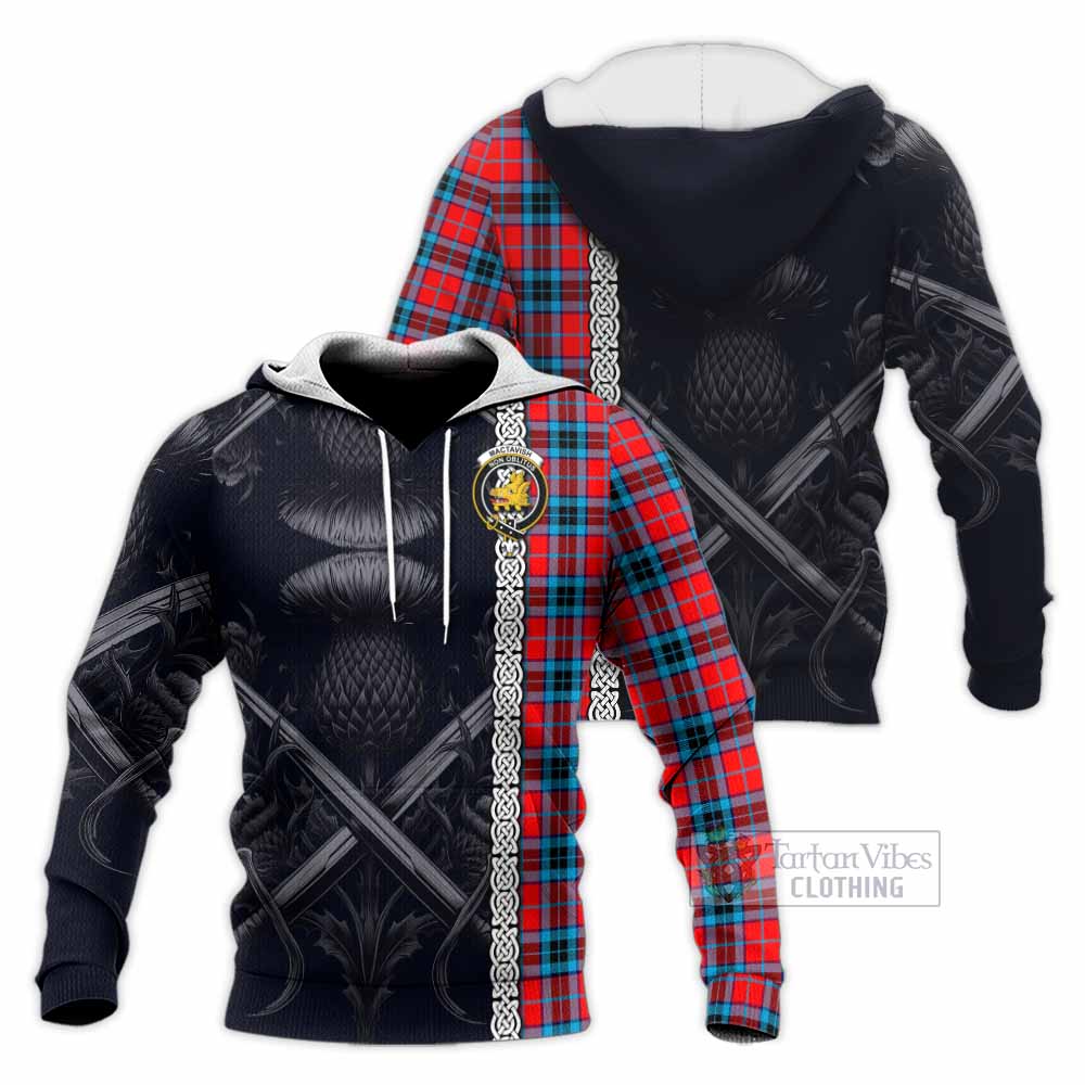 Tartan Vibes Clothing MacTavish (McTavish) Tartan Knitted Hoodie with Family Crest Cross Sword Thistle Celtic Vibes