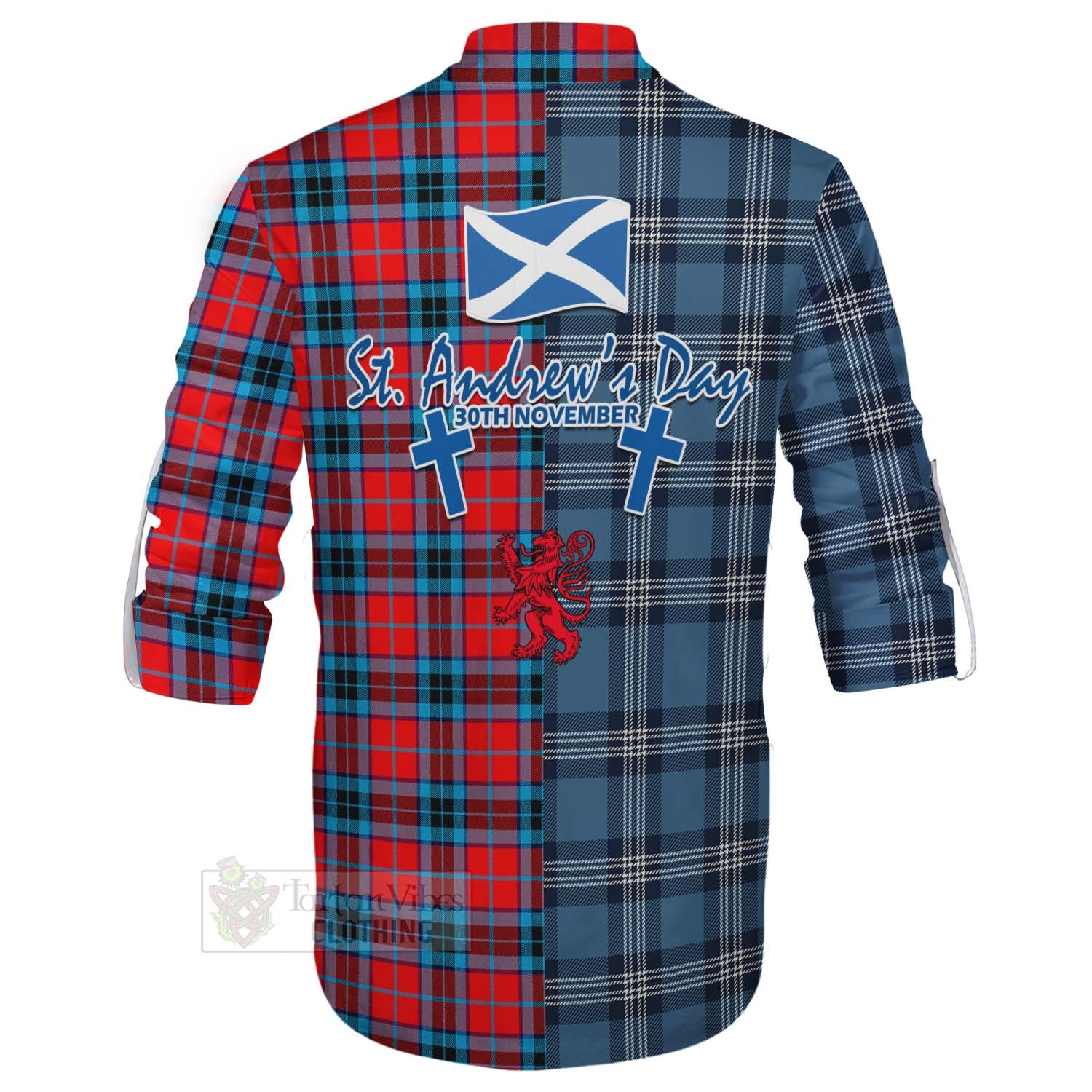 Tartan Vibes Clothing MacTavish (McTavish) Tartan Ghillie Kilt Shirt Happy St. Andrew's Day Half Tartan Style