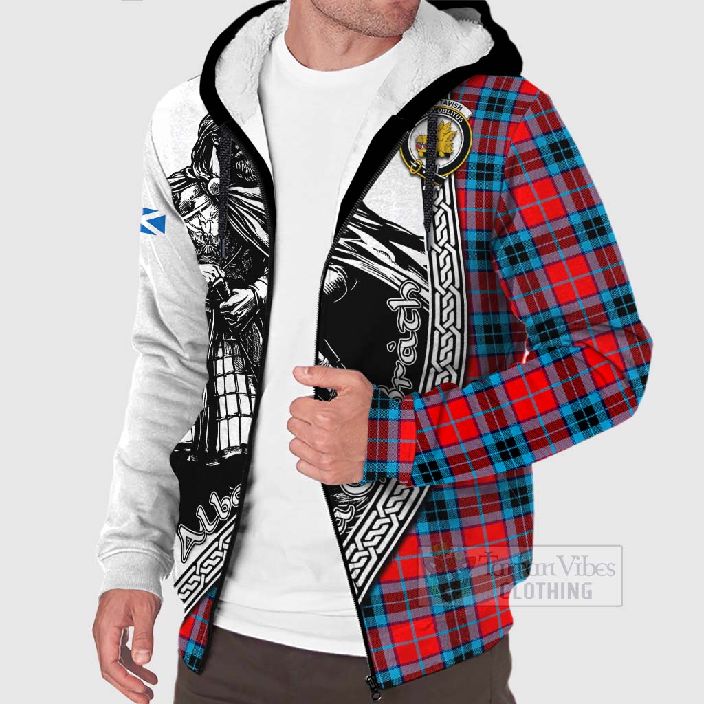 Tartan Vibes Clothing MacTavish (McTavish) Tartan Clan Crest Sherpa Hoodie with Highlander Warrior Celtic Style