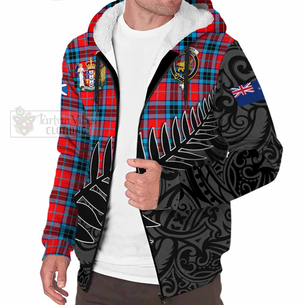 Tartan Vibes Clothing MacTavish (McTavish) Crest Tartan Sherpa Hoodie with New Zealand Silver Fern Half Style