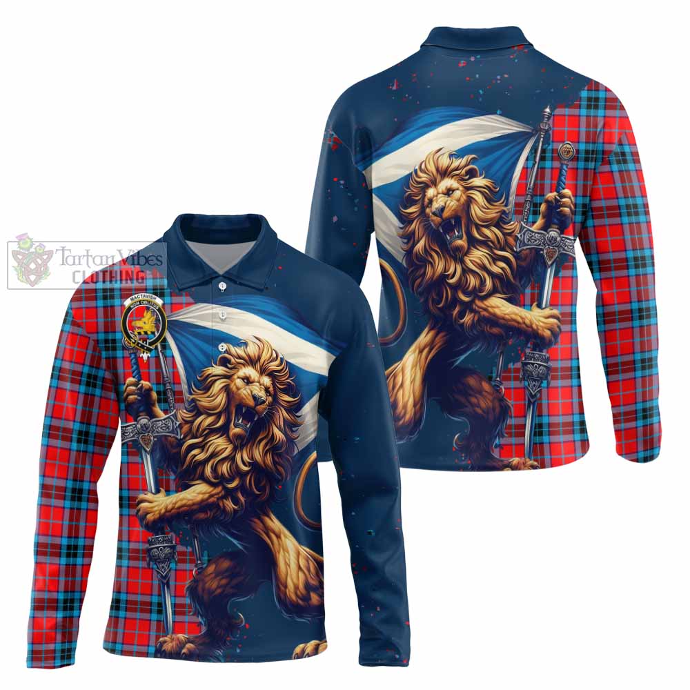 Tartan Vibes Clothing MacTavish (McTavish) Tartan Family Crest Long Sleeve Polo Shirt with Scottish Majestic Lion