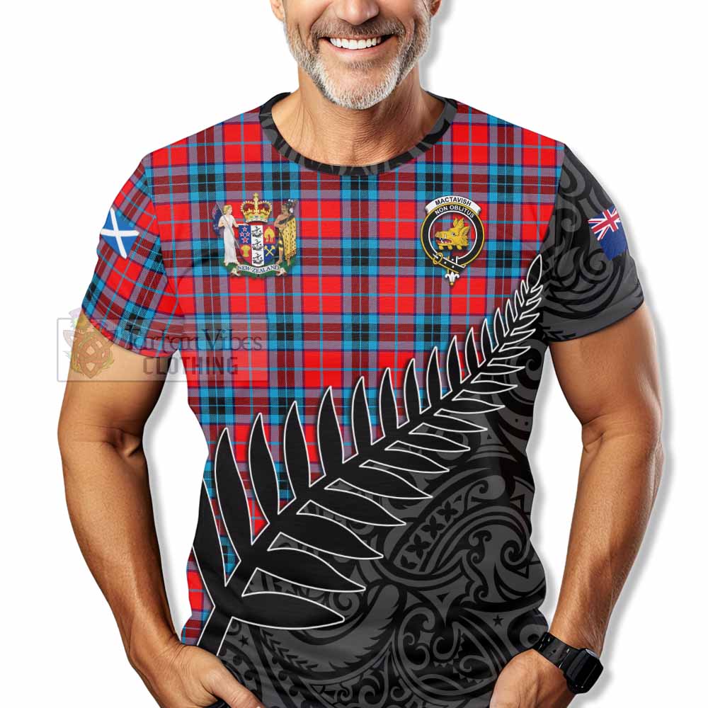 Tartan Vibes Clothing MacTavish (McTavish) Crest Tartan T-Shirt with New Zealand Silver Fern Half Style