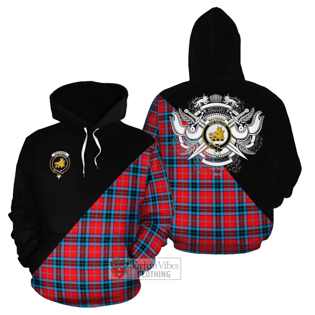 Tartan Vibes Clothing MacTavish (McTavish) Tartan Cotton Hoodie with Family Crest and Military Logo Style