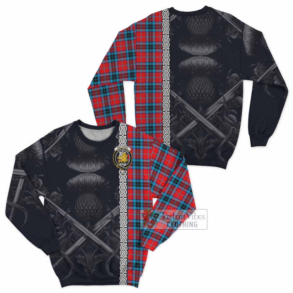 Tartan Vibes Clothing MacTavish (McTavish) Tartan Sweatshirt with Family Crest Cross Sword Thistle Celtic Vibes