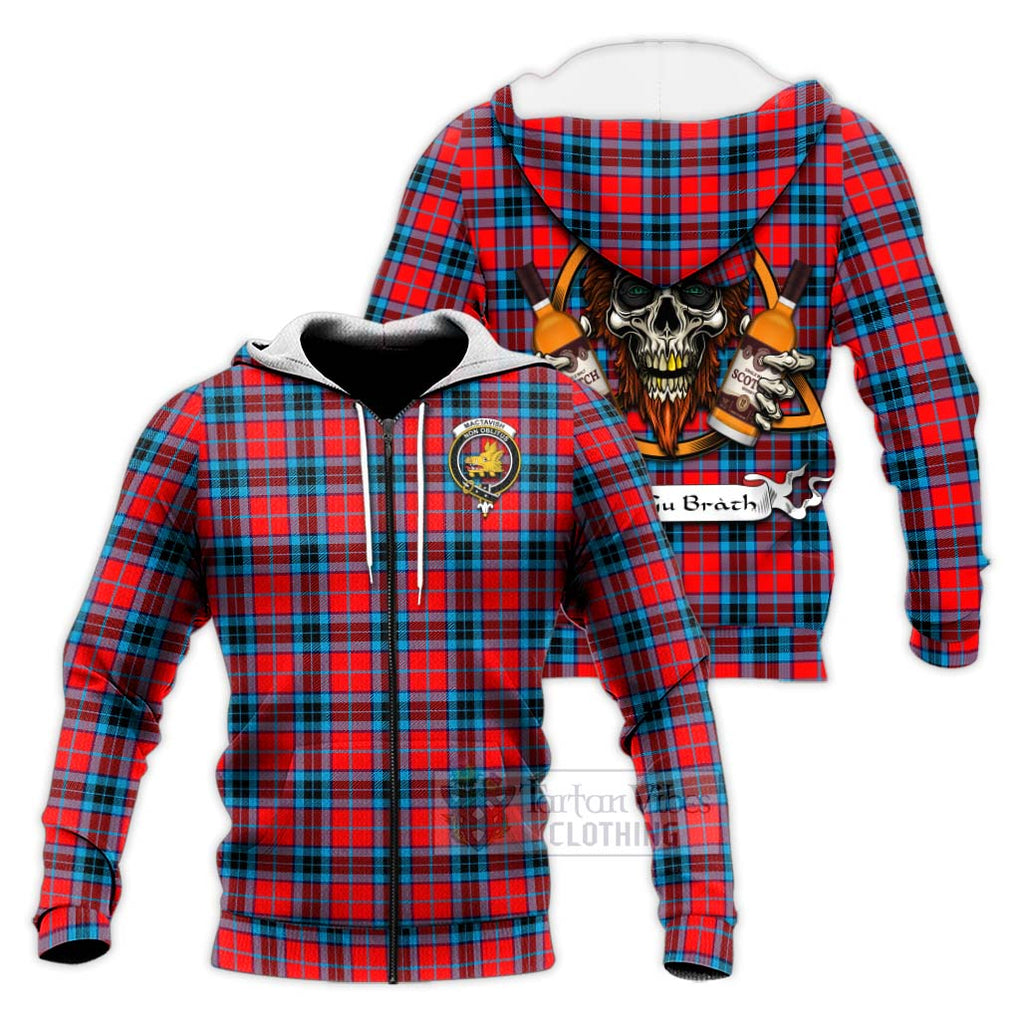 Tartan Vibes Clothing MacTavish (McTavish) Tartan Knitted Hoodie with Family Crest and Bearded Skull Holding Bottles of Whiskey