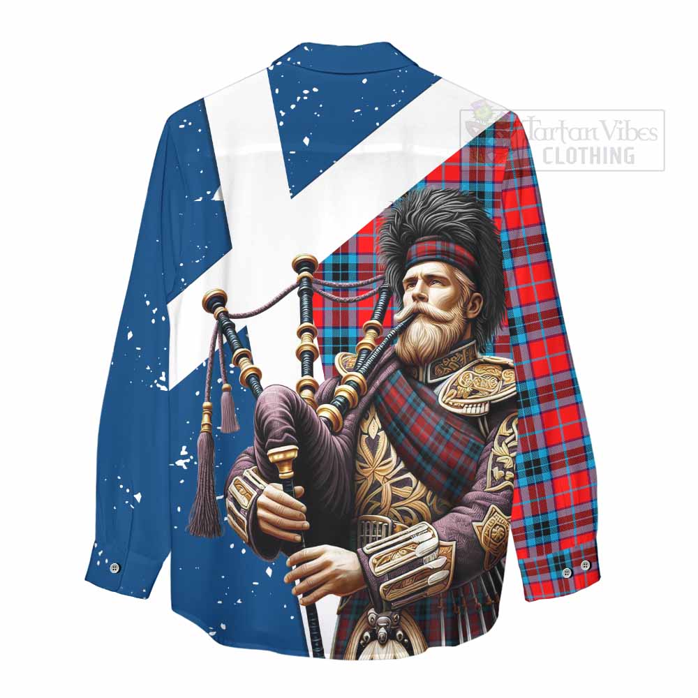 Tartan Vibes Clothing MacTavish (McTavish) Tartan Women's Casual Shirt with Family Crest Scottish Bagpiper Vibes