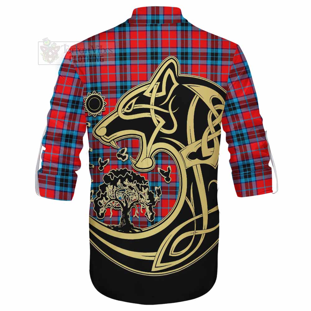 MacTavish (McTavish) Tartan Ghillie Kilt Shirt with Family Crest Celtic Wolf Style - Tartan Vibes Clothing