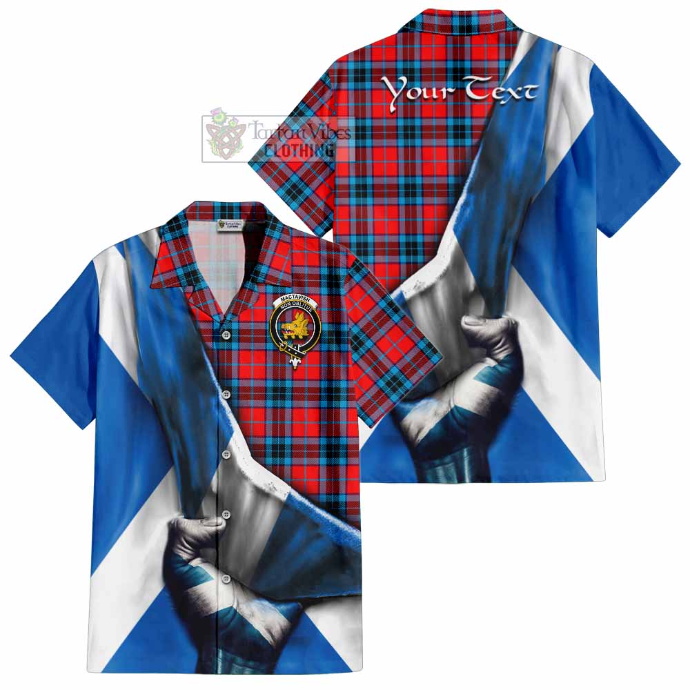 Tartan Vibes Clothing MacTavish (McTavish) Tartan Short Sleeve Button Shirt with Family Crest Scotland Patriotic Style