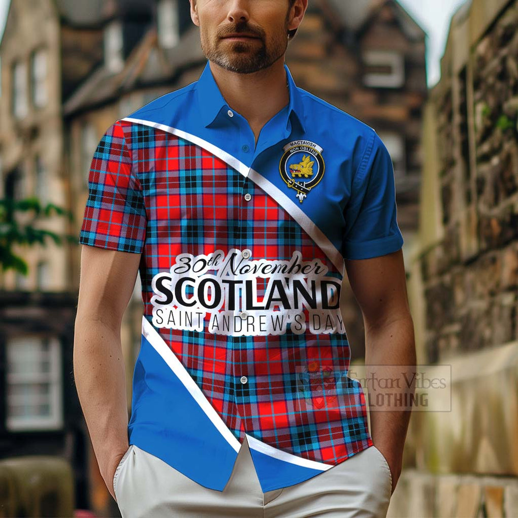 Tartan Vibes Clothing MacTavish (McTavish) Family Crest Tartan Short Sleeve Button Shirt Celebrate Saint Andrew's Day in Style