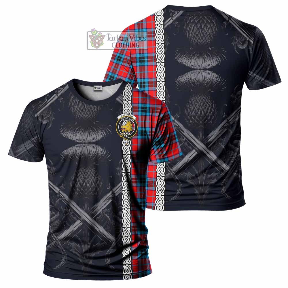 Tartan Vibes Clothing MacTavish (McTavish) Tartan T-Shirt with Family Crest Cross Sword Thistle Celtic Vibes