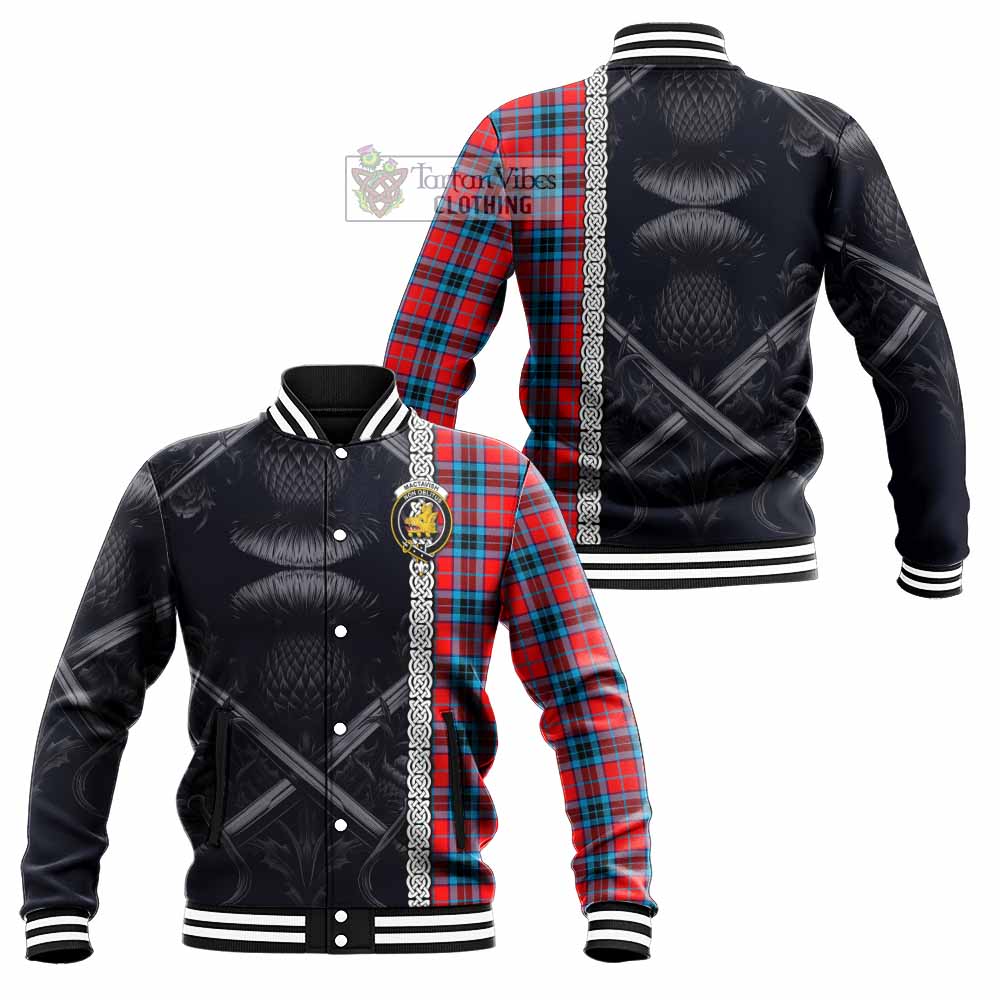 Tartan Vibes Clothing MacTavish (McTavish) Tartan Baseball Jacket with Family Crest Cross Sword Thistle Celtic Vibes