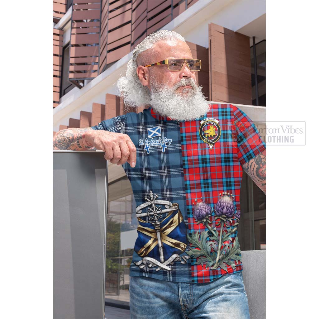 Tartan Vibes Clothing MacTavish (McTavish) Tartan Cotton T-shirt Happy St. Andrew's Day Half Tartan Style