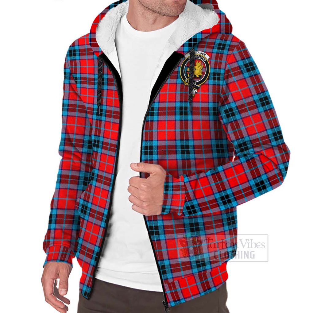 Tartan Vibes Clothing MacTavish (McTavish) Tartan Sherpa Hoodie with Family Crest and Bearded Skull Holding Bottles of Whiskey