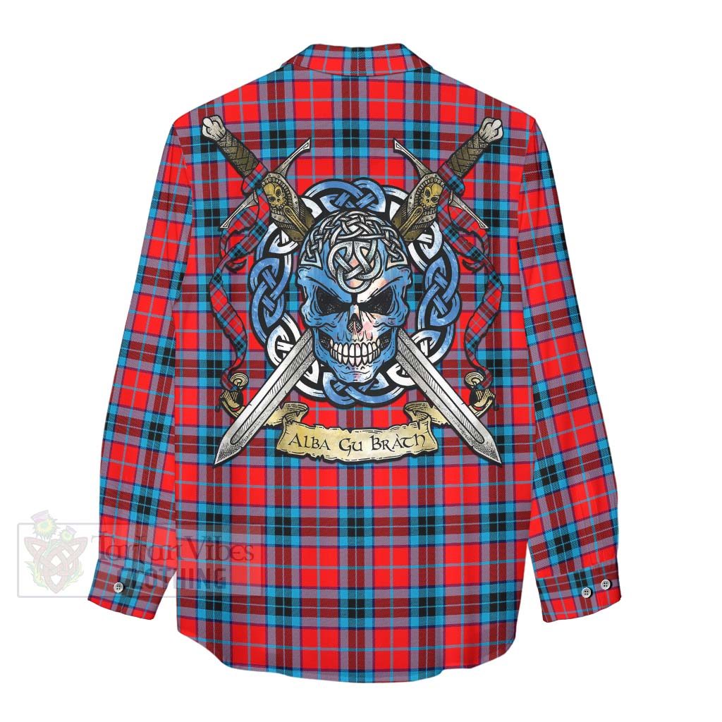 Tartan Vibes Clothing MacTavish (McTavish) Tartan Women's Casual Shirt with Family Crest Celtic Skull Style