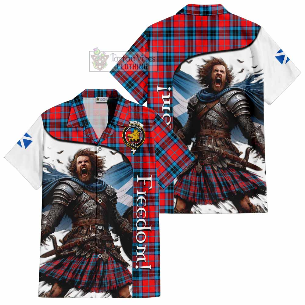 Tartan Vibes Clothing MacTavish (McTavish) Crest Tartan Short Sleeve Button Shirt Inspired by the Freedom of Scottish Warrior