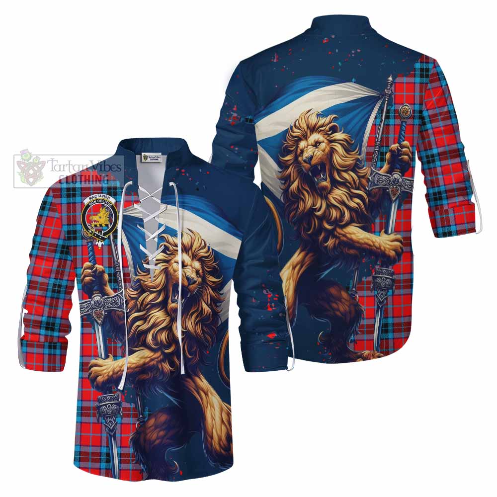 Tartan Vibes Clothing MacTavish (McTavish) Tartan Family Crest Ghillie Kilt Shirt with Scottish Majestic Lion