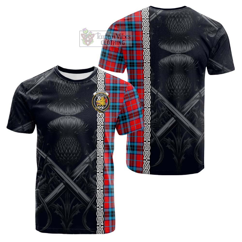 Tartan Vibes Clothing MacTavish (McTavish) Tartan Cotton T-shirt with Family Crest Cross Sword Thistle Celtic Vibes