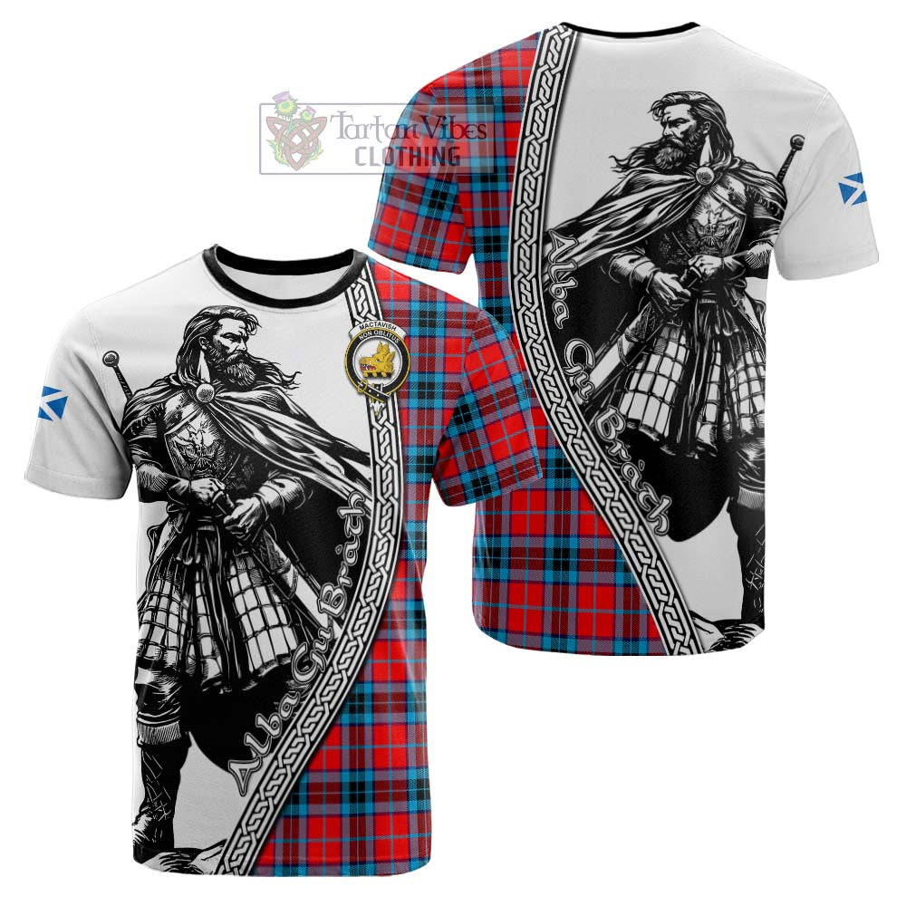 MacTavish (McTavish) Tartan Clan Crest Cotton T-shirt with Highlander Warrior Celtic Style