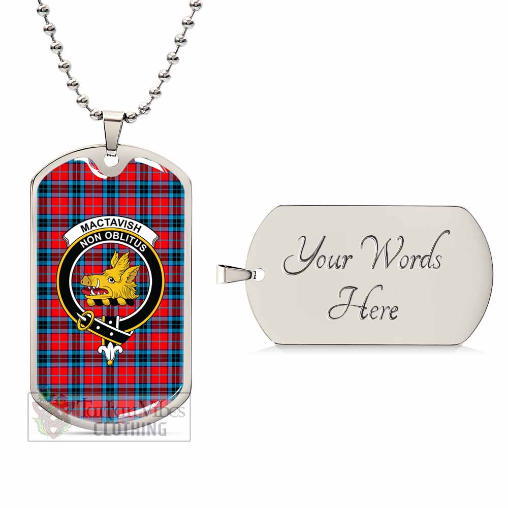 Tartan Vibes Clothing MacTavish (McTavish) Tartan Dog Tag Necklace with Family Crest