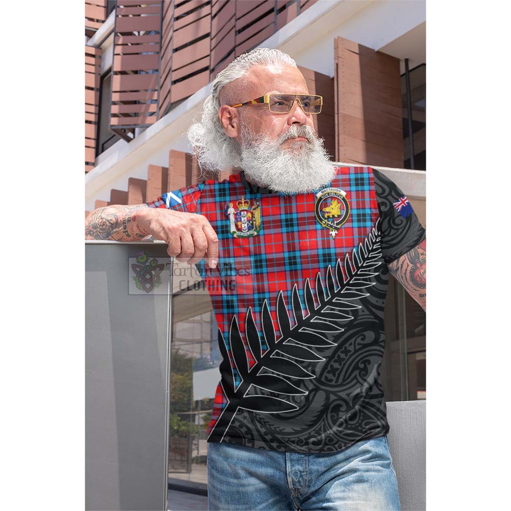 Tartan Vibes Clothing MacTavish (McTavish) Crest Tartan Cotton T-shirt with New Zealand Silver Fern Half Style