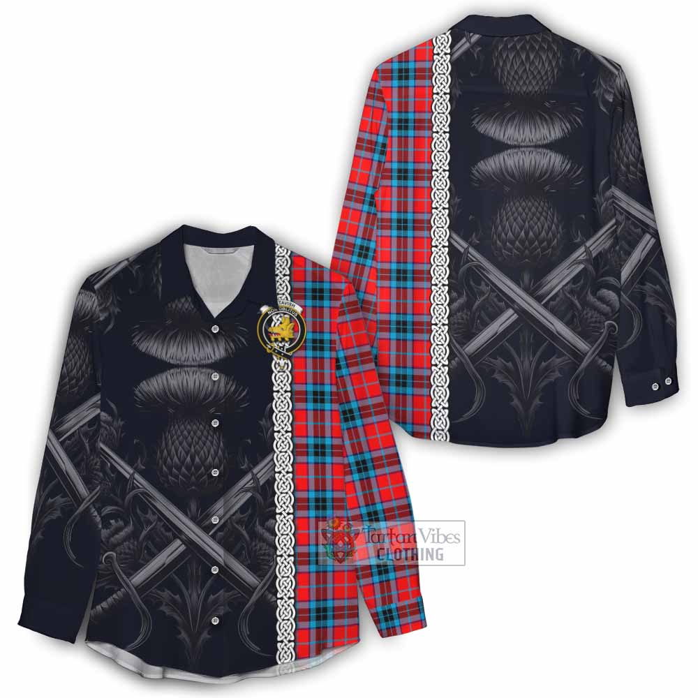 Tartan Vibes Clothing MacTavish (McTavish) Tartan Women's Casual Shirt with Family Crest Cross Sword Thistle Celtic Vibes