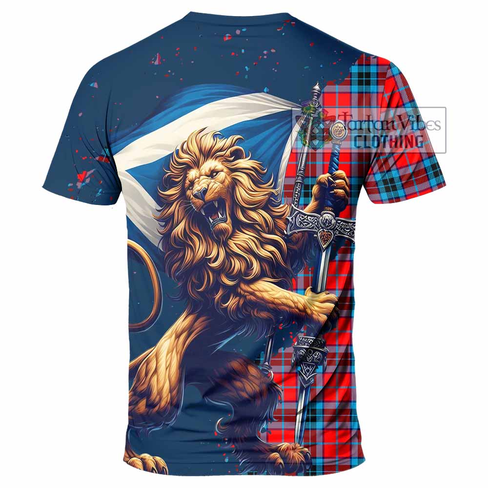 Tartan Vibes Clothing MacTavish (McTavish) Tartan Family Crest T-Shirt with Scottish Majestic Lion