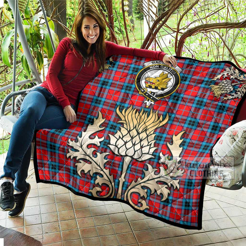 Tartan Vibes Clothing MacTavish (McTavish) Tartan Quilt with Family Crest and Golden Thistle Style