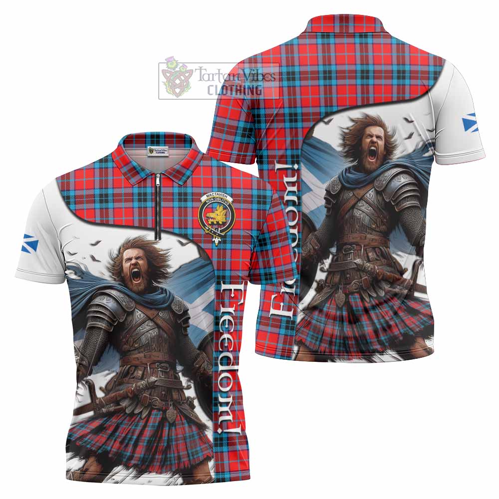 Tartan Vibes Clothing MacTavish (McTavish) Crest Tartan Zipper Polo Shirt Inspired by the Freedom of Scottish Warrior