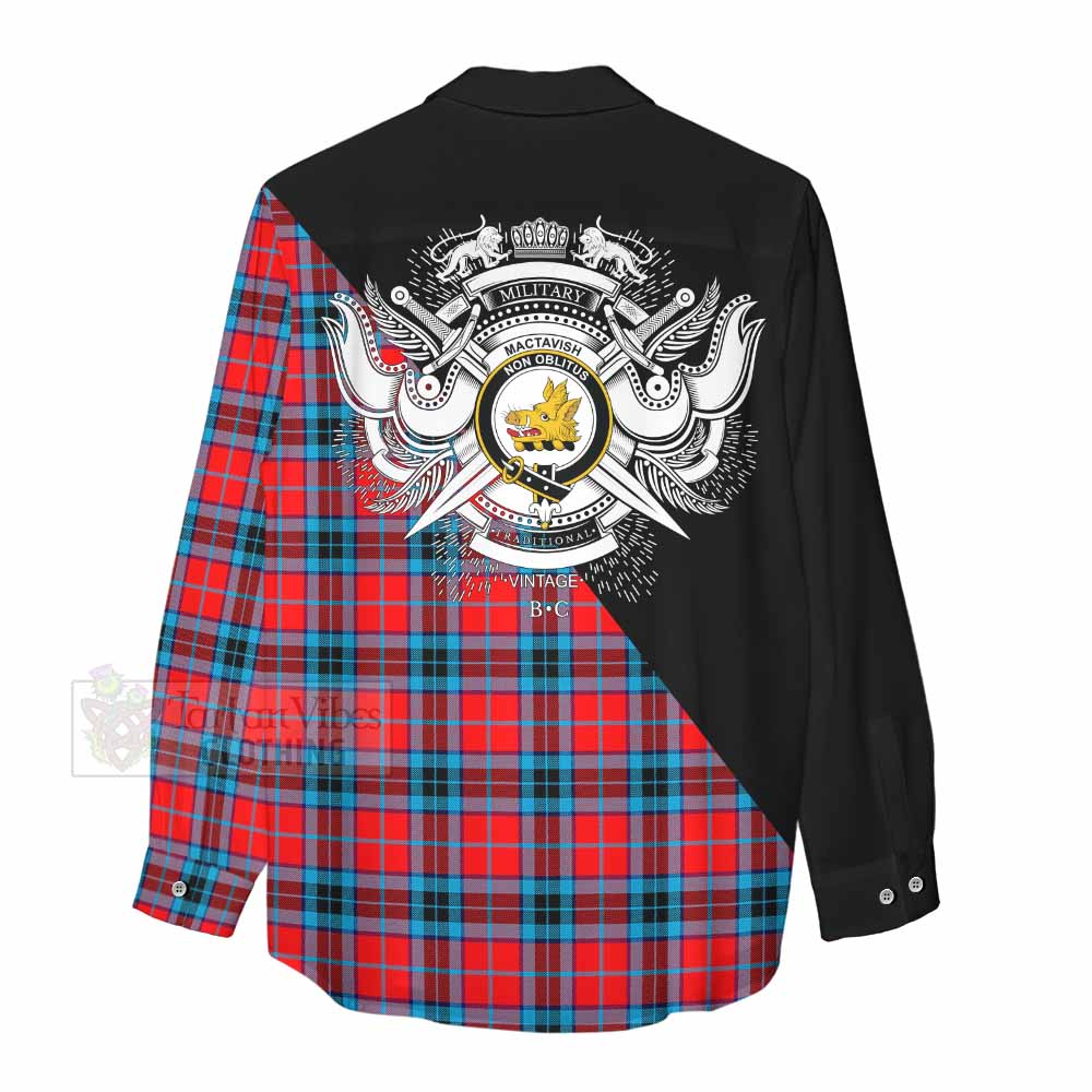 Tartan Vibes Clothing MacTavish (McTavish) Tartan Women's Casual Shirt with Family Crest and Military Logo Style