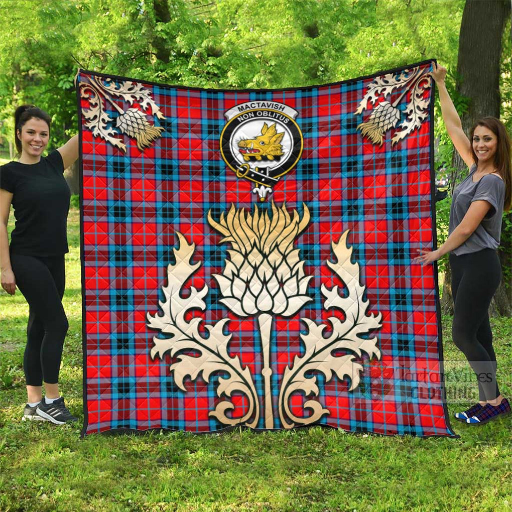 Tartan Vibes Clothing MacTavish (McTavish) Tartan Quilt with Family Crest and Golden Thistle Style