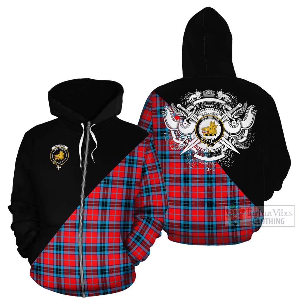 Tartan Vibes Clothing MacTavish (McTavish) Tartan Cotton Hoodie with Family Crest and Military Logo Style