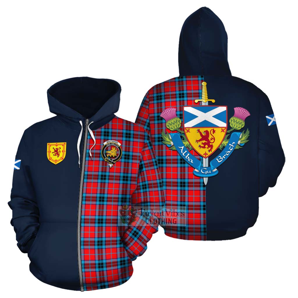 Tartan Vibes Clothing MacTavish (McTavish) Tartan Cotton Hoodie Alba with Scottish Lion Royal Arm Half Style