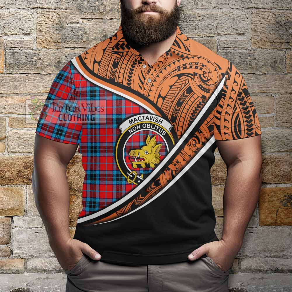 Tartan Vibes Clothing MacTavish (McTavish) Crest Tartan Polo Shirt with Maori Tattoo Style - Orange Version