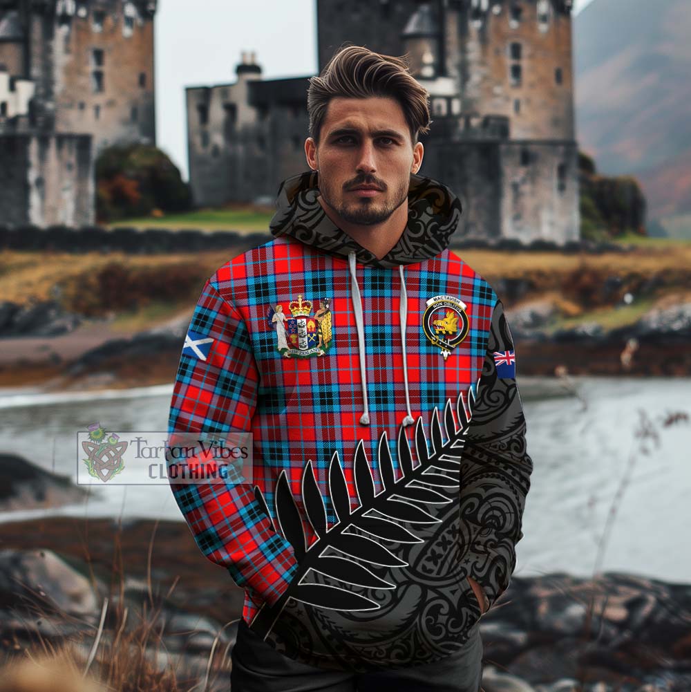 Tartan Vibes Clothing MacTavish (McTavish) Crest Tartan Cotton Hoodie with New Zealand Silver Fern Half Style