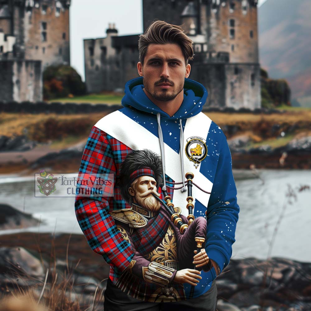 Tartan Vibes Clothing MacTavish (McTavish) Tartan Cotton Hoodie with Family Crest Scottish Bagpiper Vibes