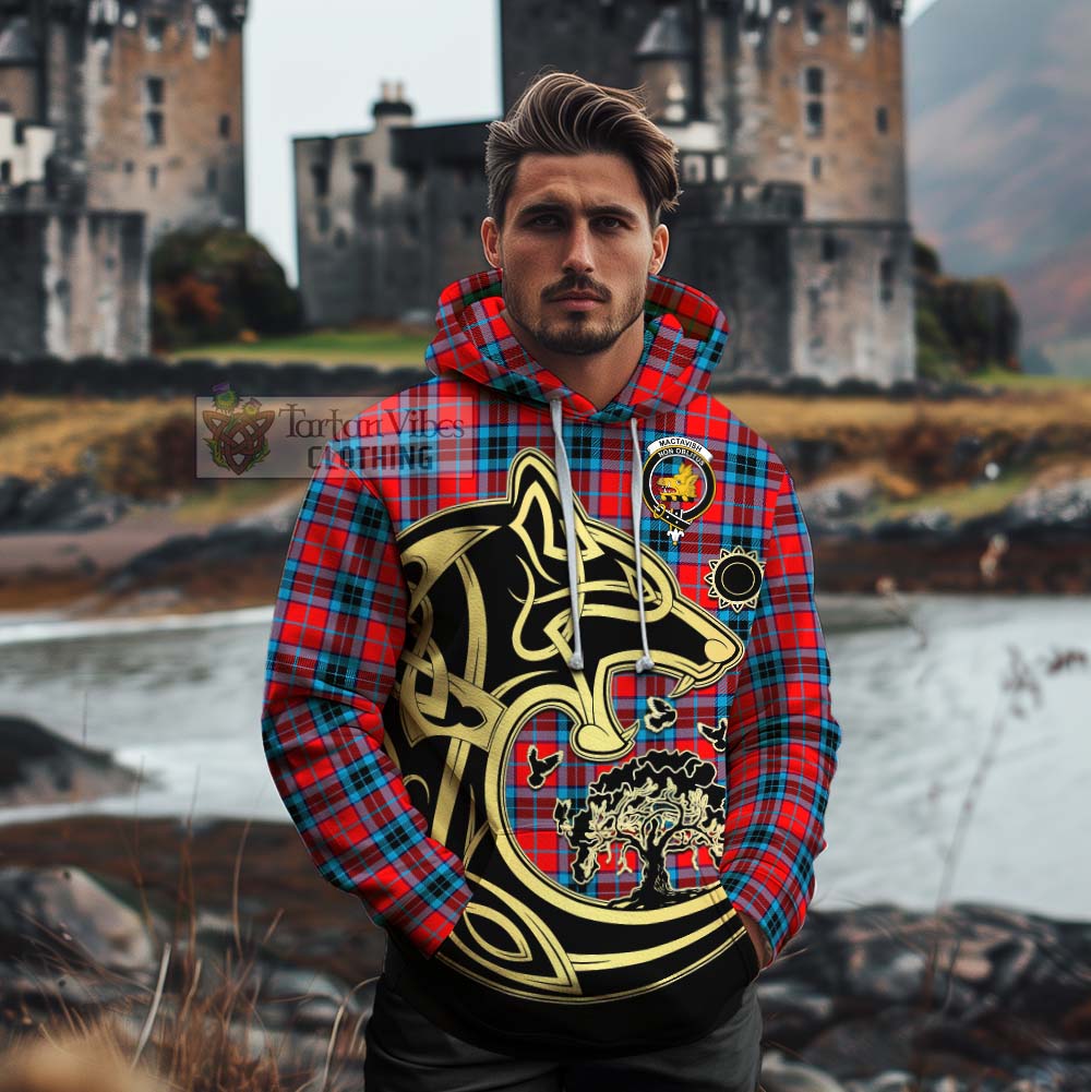 Tartan Vibes Clothing MacTavish (McTavish) Tartan Cotton Hoodie with Family Crest Celtic Wolf Style